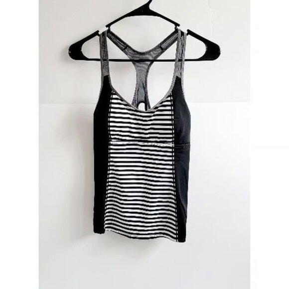 Nike Racerback Black/White Stripes Tankini Top - Picture 1 of 3